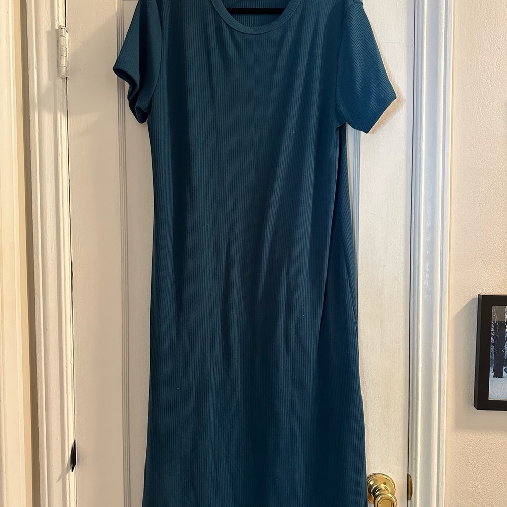 Dip Teal Midi Dress with Short Sleeves